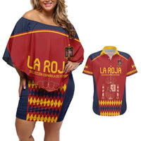 Custom Spain Football Couples Matching Off Shoulder Short Dress and Hawaiian Shirt Come on La Roja LT9 - Wonder Print Shop