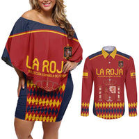 Custom Spain Football Couples Matching Off Shoulder Short Dress and Long Sleeve Button Shirt Come on La Roja LT9 - Wonder Print Shop