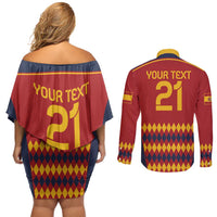 Custom Spain Football Couples Matching Off Shoulder Short Dress and Long Sleeve Button Shirt Come on La Roja LT9 - Wonder Print Shop