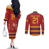 Custom Spain Football Couples Matching Off The Shoulder Long Sleeve Dress and Long Sleeve Button Shirt Come on La Roja