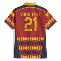 Red Spain football Hawaiian shirt with back YOUR TEXT 21, argyle hem, short sleeves