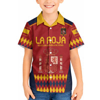 Red Spain football Hawaiian shirt with LA ROJA front graphic, crest, and short sleeves