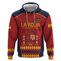 Red pullover football hoodie with La Roja crest and graphic front, long sleeves, hood