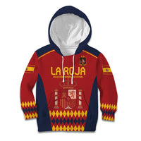Kids zip hoodie with hood, red front panel with LA ROJA crest and diamond pattern
