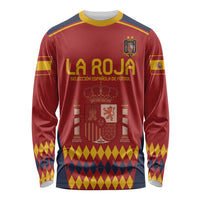 Spain football long sleeve shirt, red with gold trim, crest logo and diamond hem stripe