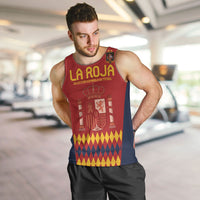 Men's red Spain football tank top with La Roja front crest and diamond hem pattern