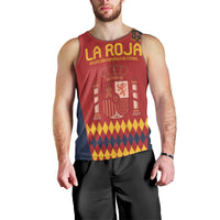 Men's red Spain football tank top with La Roja graphic and crown crest print