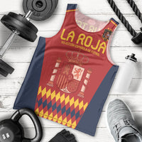 Red Spain football tank top with La Roja front graphic, sleeveless athletic cut
