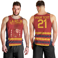 Men's red Spain football tank top with 'YOUR TEXT' and '21' number on back