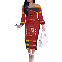 Custom Spain Football Off The Shoulder Long Sleeve Dress Come on La Roja - Wonder Print Shop