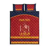 Red and navy Spain football quilt bed set with two matching square pillows