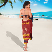 Spain football sarong in red with navy trim, diamond La Roja graphic and YOUR TEXT