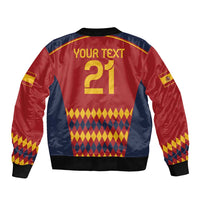 Red and navy zip bomber jacket with back number 21 and text