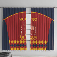 Red-and-navy Spain football curtain panels with crown crest, yellow diamonds, and “YOUR TEXT”