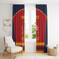 Red Spain football curtain panels for double door window, yellow diamonds, crown crest, “YOUR TEXT”