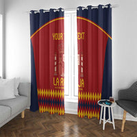 Red-and-navy Spain football curtain panels with crown crest, yellow diamonds, and “YOUR TEXT”