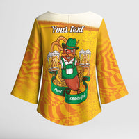 Oktoberfest Bratwurst Hotdog Personalized Kimono Sleeve Blouse Bavarian Pattern Foam Beer Style