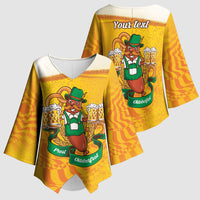 Oktoberfest Bratwurst Hotdog Personalized Kimono Sleeve Blouse Bavarian Pattern Foam Beer Style