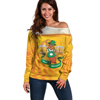 Oktoberfest Bratwurst Hotdog Personalized Off Shoulder Sweater Bavarian Pattern Foam Beer Style