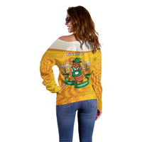 Oktoberfest Bratwurst Hotdog Personalized Off Shoulder Sweater Bavarian Pattern Foam Beer Style