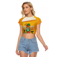 Oktoberfest Bratwurst Hotdog Personalized Raglan Cropped T Shirt Bavarian Pattern Foam Beer Style