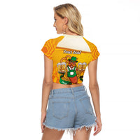 Oktoberfest Bratwurst Hotdog Personalized Raglan Cropped T Shirt Bavarian Pattern Foam Beer Style
