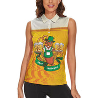 Oktoberfest Bratwurst Hotdog Personalized Women Sleeveless Polo Shirt Bavarian Pattern Foam Beer Style