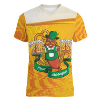 Oktoberfest Bratwurst Hotdog Personalized Women V-Neck T-Shirt Bavarian Pattern Foam Beer Style