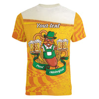 Oktoberfest Bratwurst Hotdog Personalized Women V-Neck T-Shirt Bavarian Pattern Foam Beer Style