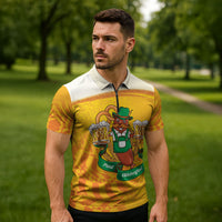 Oktoberfest Bratwurst Hotdog Personalized Zipper Polo Shirt Bavarian Pattern Foam Beer Style
