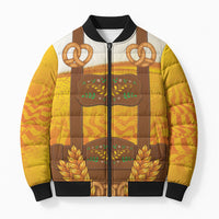 Oktoberfest Lederhosen Pretzel Bomber Puffer Jacket Bavarian Pattern Foam Beer Style