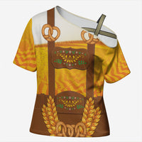 Oktoberfest Lederhosen Pretzel Cross Shoulder Shirt Bavarian Pattern Foam Beer Style