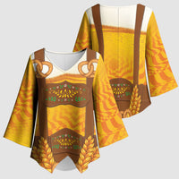 Oktoberfest Lederhosen Pretzel Kimono Sleeve Blouse Bavarian Pattern Foam Beer Style