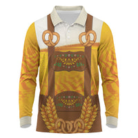 Oktoberfest Lederhosen Pretzel Long Sleeve Polo Shirt Bavarian Pattern Foam Beer Style