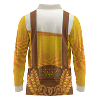Oktoberfest Lederhosen Pretzel Long Sleeve Polo Shirt Bavarian Pattern Foam Beer Style