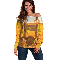 Oktoberfest Lederhosen Pretzel Off Shoulder Sweater Bavarian Pattern Foam Beer Style