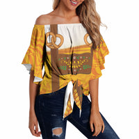 Oktoberfest Lederhosen Pretzel Off Shoulder Wrap Waist Top Bavarian Pattern Foam Beer Style