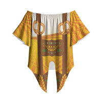 Oktoberfest Lederhosen Pretzel Off Shoulder Wrap Waist Top Bavarian Pattern Foam Beer Style