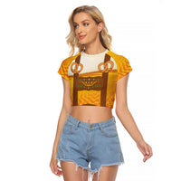Oktoberfest Lederhosen Pretzel Raglan Cropped T Shirt Bavarian Pattern Foam Beer Style