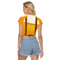 Oktoberfest Lederhosen Pretzel Raglan Cropped T Shirt Bavarian Pattern Foam Beer Style