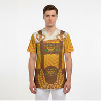 Oktoberfest Lederhosen Pretzel Scrub Top Bavarian Pattern Foam Beer Style