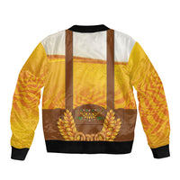 Oktoberfest Lederhosen Pretzel Sleeve Zip Bomber Jacket Bavarian Pattern Foam Beer Style