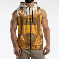 Oktoberfest Lederhosen Pretzel Sleeveless Zip Hoodie Bavarian Pattern Foam Beer Style