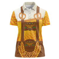Oktoberfest Lederhosen Pretzel Women Polo Shirt Bavarian Pattern Foam Beer Style