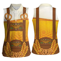 Oktoberfest Lederhosen Pretzel Women Sleeveless Polo Shirt Bavarian Pattern Foam Beer Style