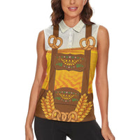 Oktoberfest Lederhosen Pretzel Women Sleeveless Polo Shirt Bavarian Pattern Foam Beer Style
