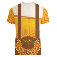 Oktoberfest Lederhosen Pretzel Women V-Neck T-Shirt Bavarian Pattern Foam Beer Style