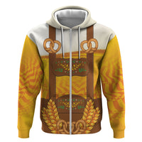 Oktoberfest Lederhosen Pretzel Zip Hoodie Bavarian Pattern Foam Beer Style