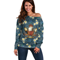 Oktoberfest Eagle Beer Prost Off Shoulder Sweater Bavarian Polygon Pattern