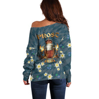 Oktoberfest Eagle Beer Prost Off Shoulder Sweater Bavarian Polygon Pattern